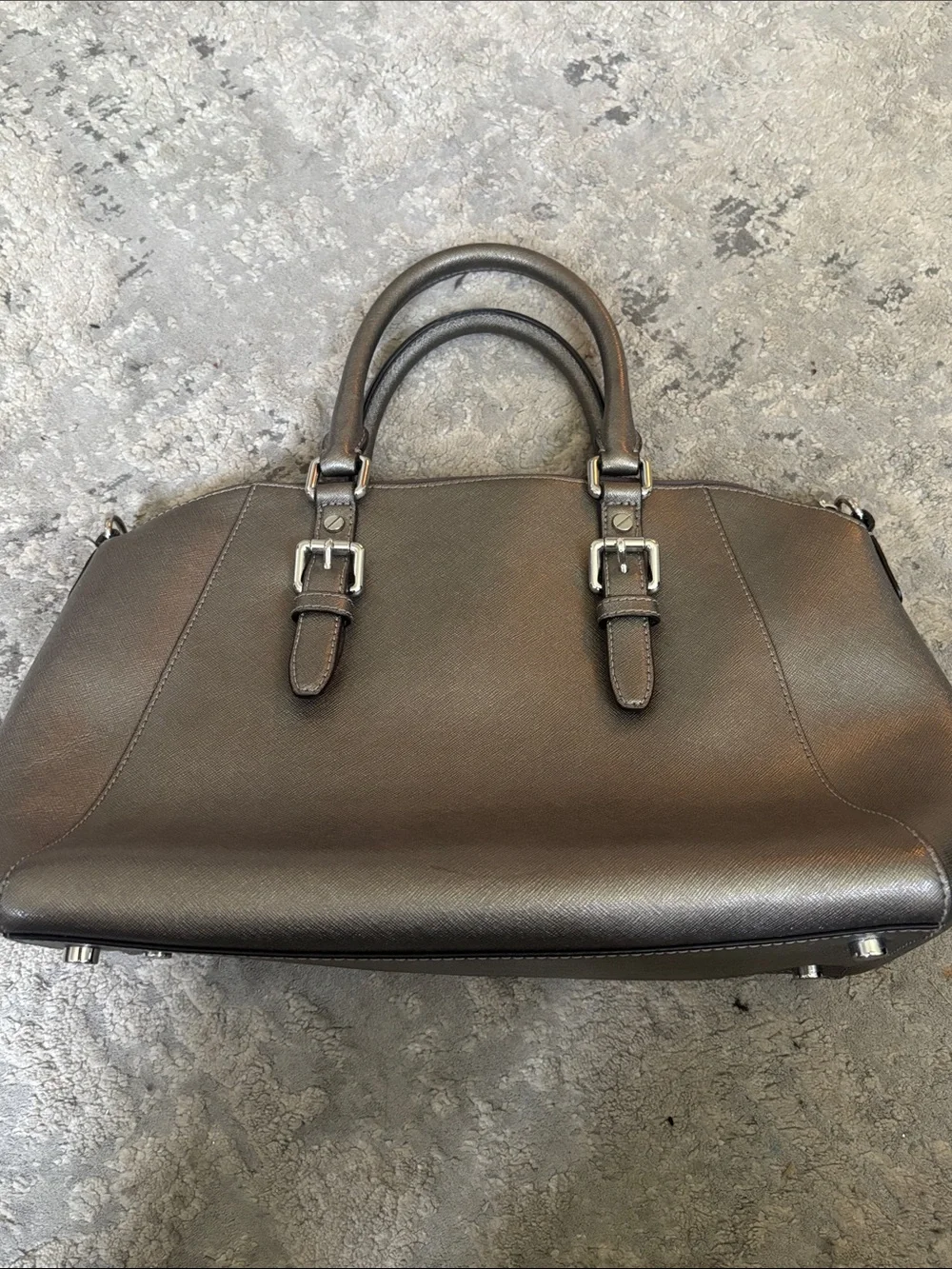 Michael Kors Metallic Gunmetal Leather Briefcase Satchel
